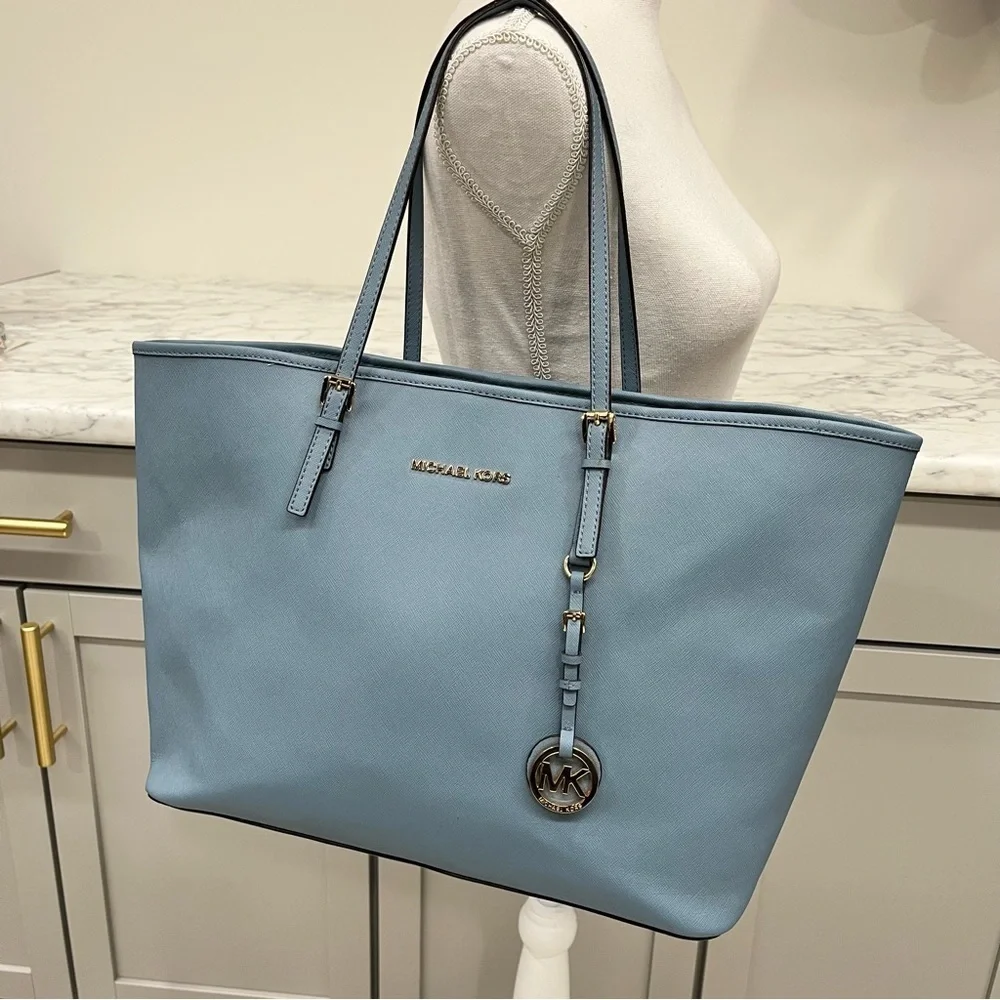 Michael Kors Jet Set Travel Tote Surf Blue Matching Hamilton Wallet